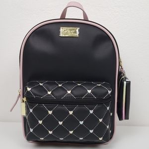Luv Betsey by Betsey Johnson Quilted Heart Stripe Small Backpack w Pouch LBESSIE